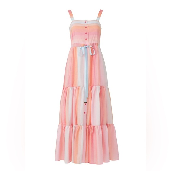 Tanya Taylor Pink Pastel Tiered Ruffled Sundress size 14 plus midi dress women’s - Picture 1 of 8